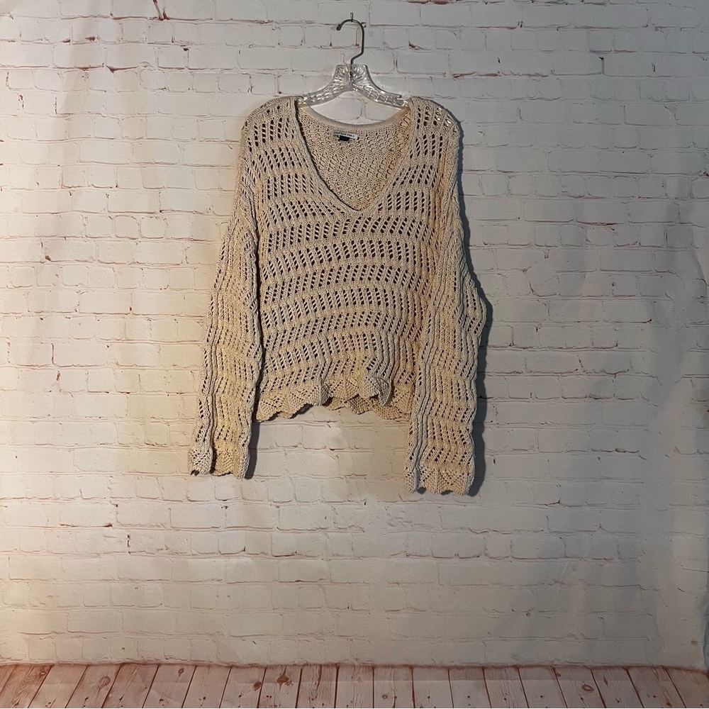 American Eagle Outfitters Beige Crocheted Sweater